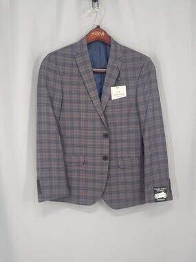 Nick Graham Suit Jacket Mens 36 S Gray Blue Plaid Slim Fit Blazer Lined